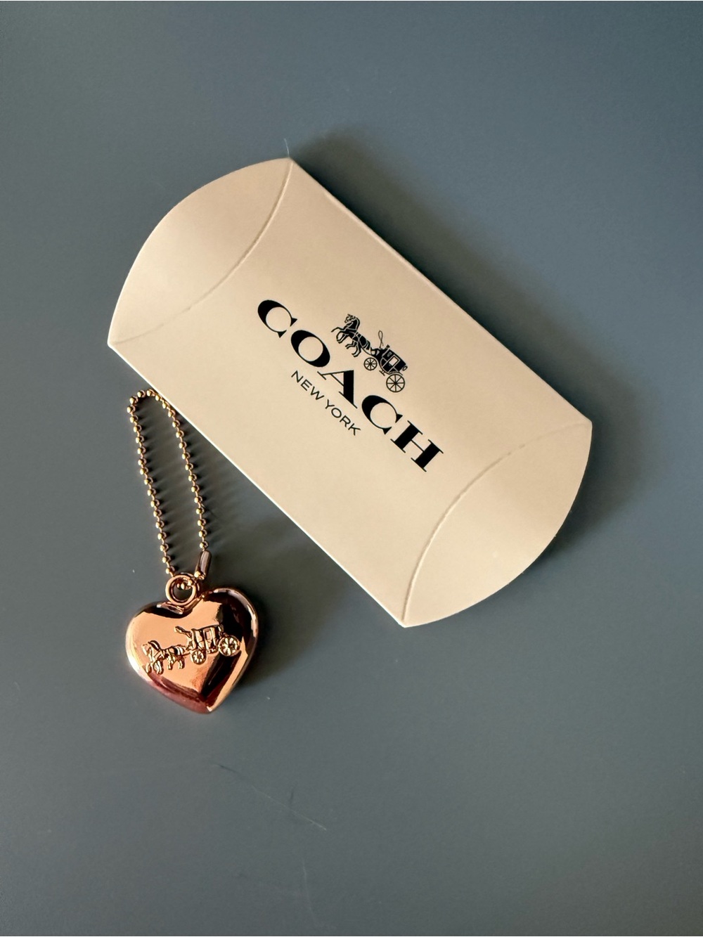 Coach Rose Gold Heart Pendant Necklace with Horse & Carriage